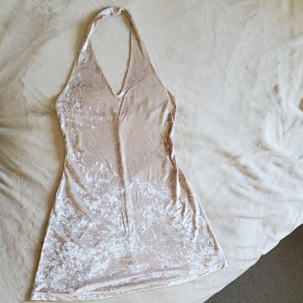 Rose crushed Velvet halter Dress JSC